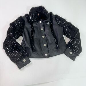 RocaWear Moto Jacket Womens XL Leather Real Fur Black y2K 90s Hip Hop